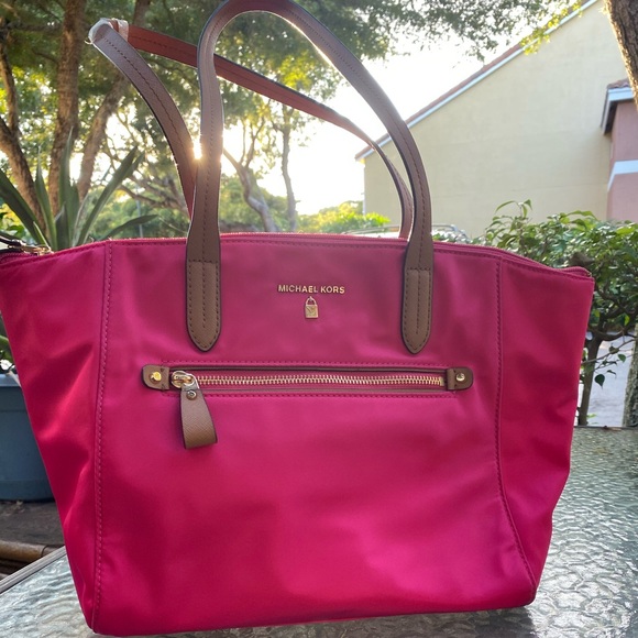 Michael Kors Handbags - Michael Kors Pink Nylon Lock Tote Purse NWT